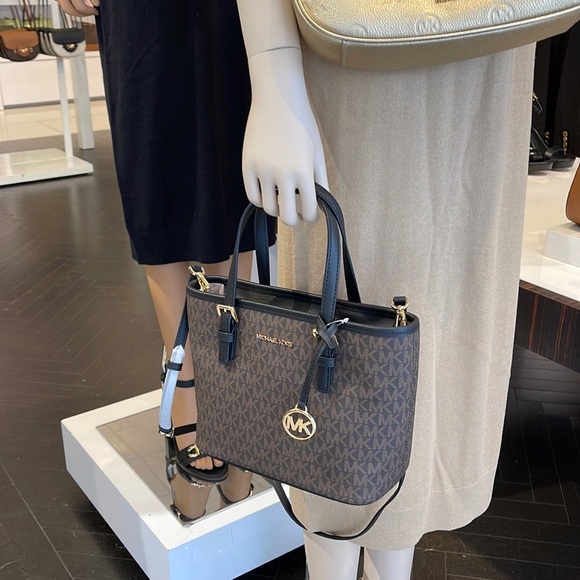 MICHAEL KORS 
Jet Set Travel Extra-Small Logo Top-Zip Tote Bag
BROWN/Back 
NWT - Picture 8 of 16